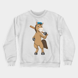 Horse at Baseball with Baseball bat Crewneck Sweatshirt